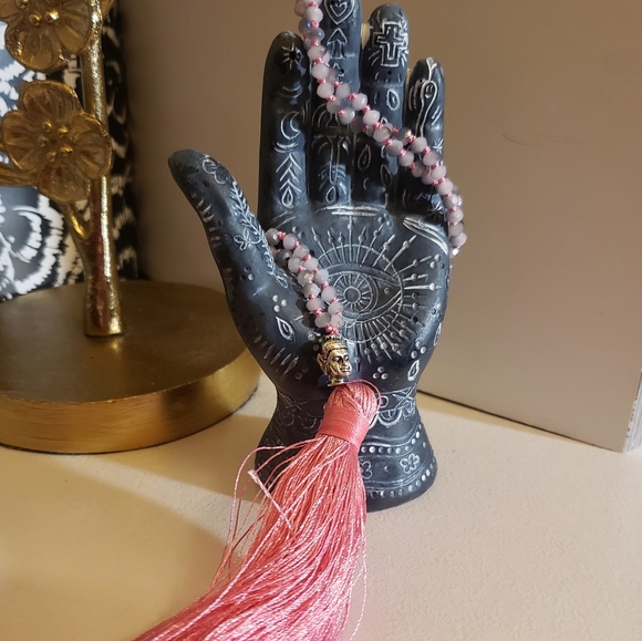 Beautiful Grey Quartz Prayer Beads Hand knotted on Pink Thread w/ Pink  Tassel - Picture 2 of 7